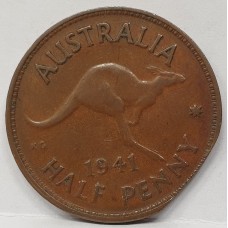 AUSTRALIA 1941 . HALF 1/2  PENNY . ERROR . CLIPPED BITTEN EDGE
